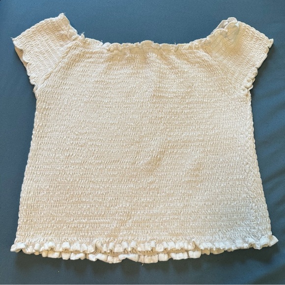 Brandy Melville “Charlene” White Smocked Ruffle Crop Top - Picture 4 of 10